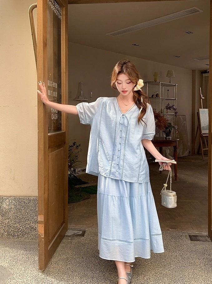 Chic Stylish Relaxed Shirt And Skirt Set