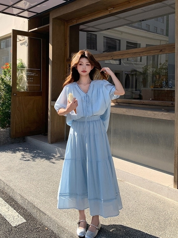 Chic Stylish Relaxed Shirt And Skirt Set