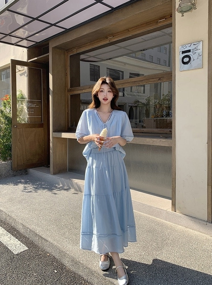 Chic Stylish Relaxed Shirt And Skirt Set