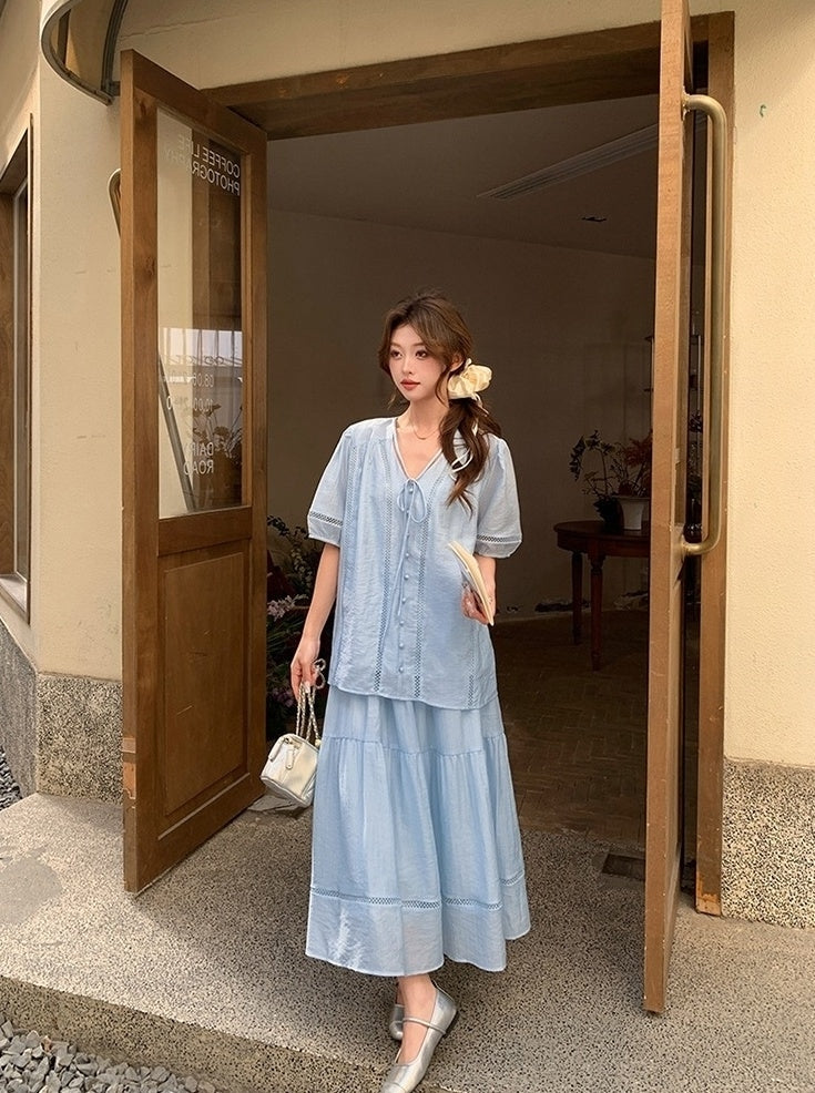 Chic Stylish Relaxed Shirt And Skirt Set