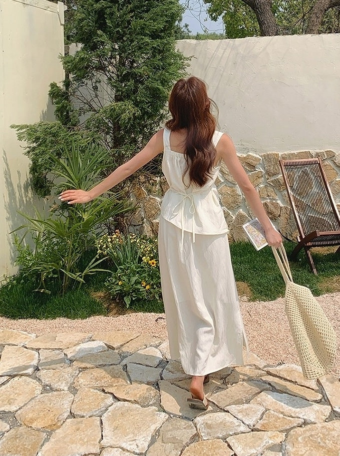 Chic Two Piece Casual Top And White Skirt Set