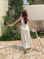 Chic Two Piece Casual Top And White Skirt Set