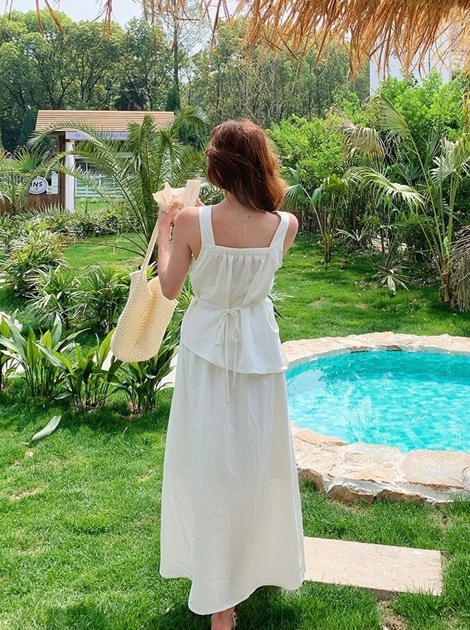 Chic Two Piece Casual Top And White Skirt Set