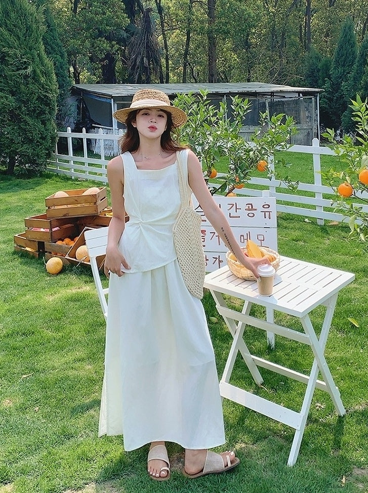 Chic Two Piece Casual Top And White Skirt Set