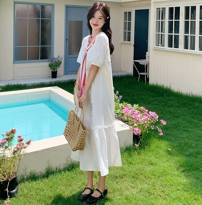 Chic White Casual Vintage Style Summer Dress