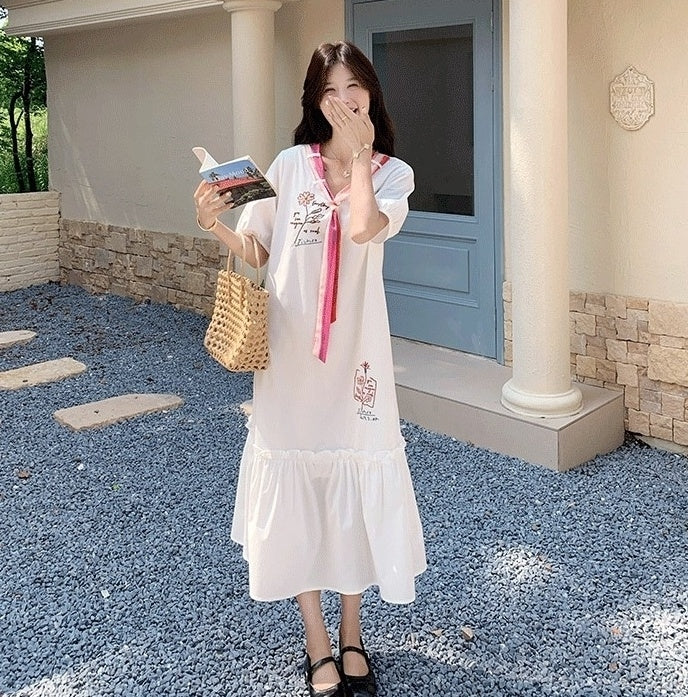Chic White Casual Vintage Style Summer Dress