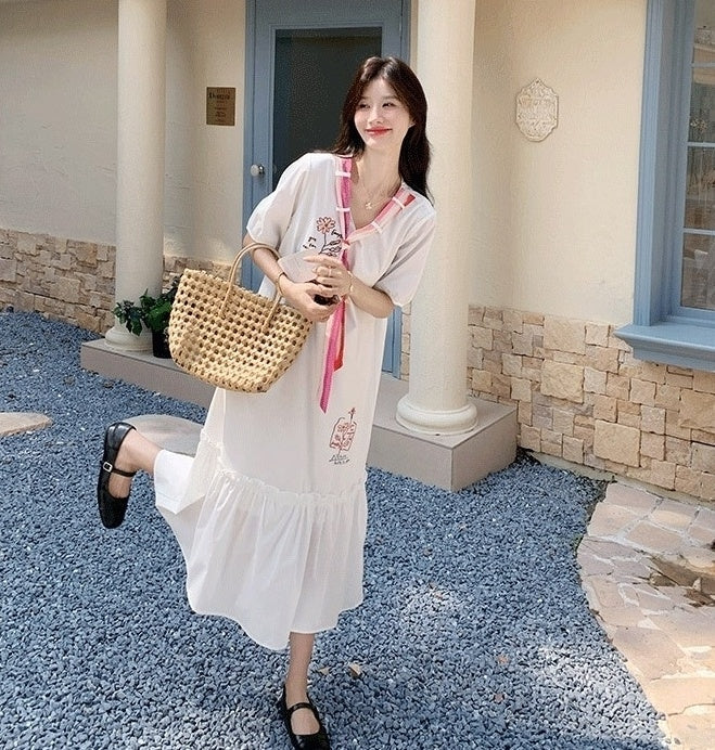 Chic White Casual Vintage Style Summer Dress