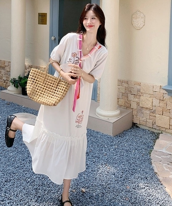 Chic White Casual Vintage Style Summer Dress