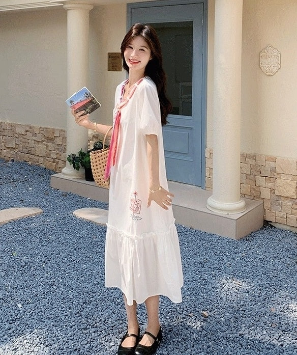 Chic White Casual Vintage Style Summer Dress