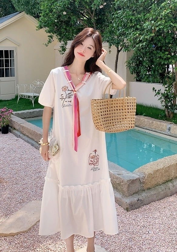 Chic White Casual Vintage Style Summer Dress
