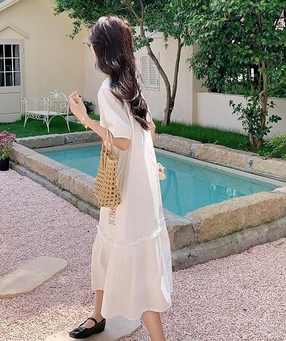 Chic White Casual Vintage Style Summer Dress