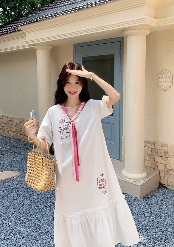 Chic White Casual Vintage Style Summer Dress