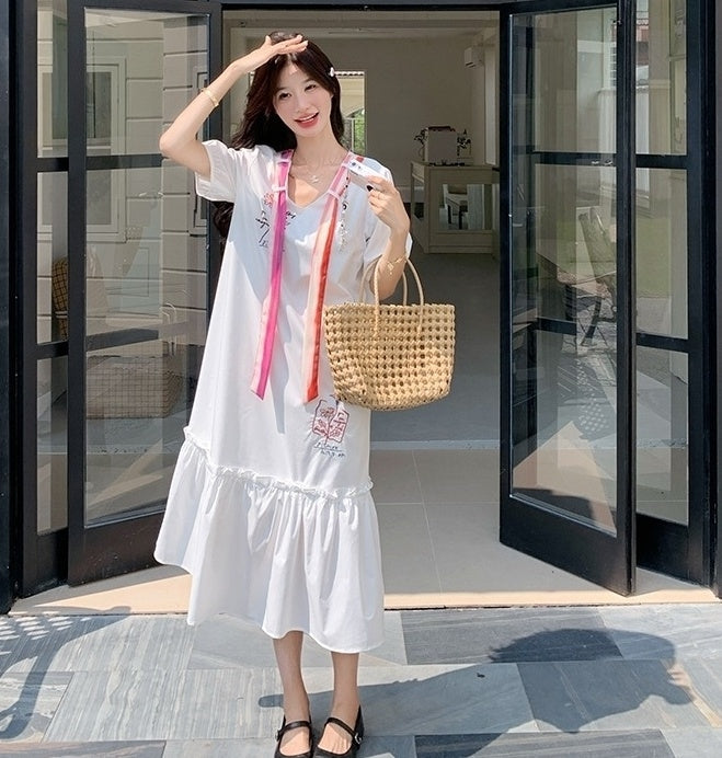Chic White Casual Vintage Style Summer Dress