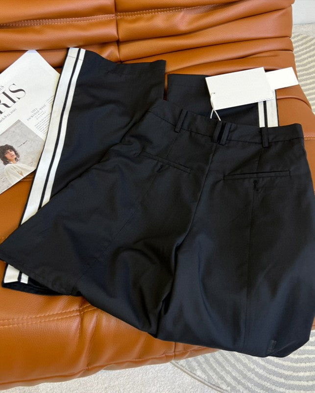 Black Side Striped Cut-Out Trousers