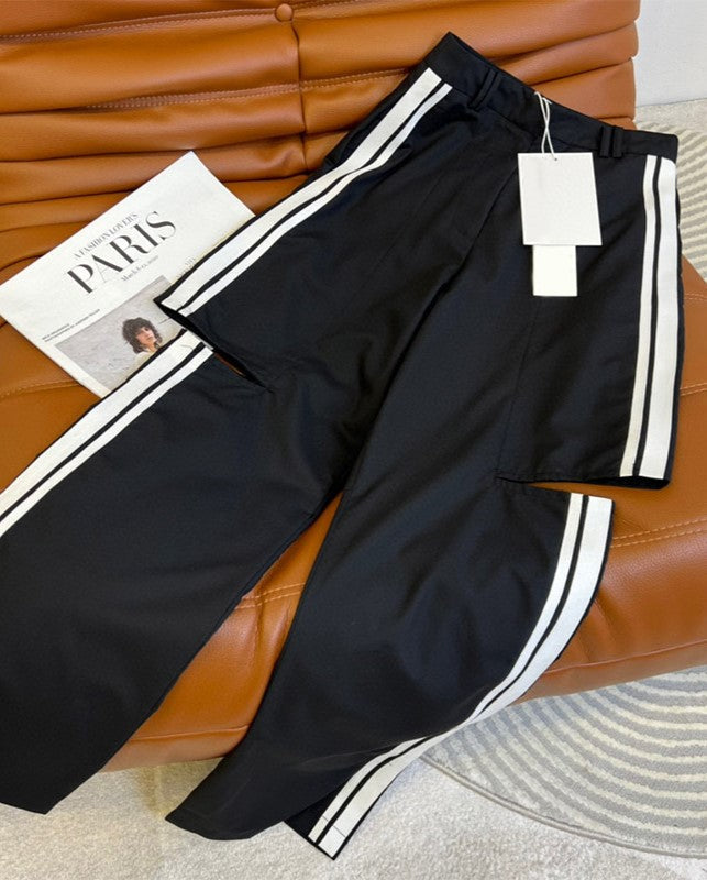 Black Side Striped Cut-Out Trousers