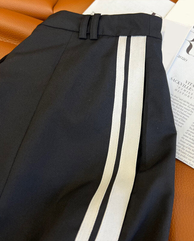 Black Side Striped Cut-Out Trousers