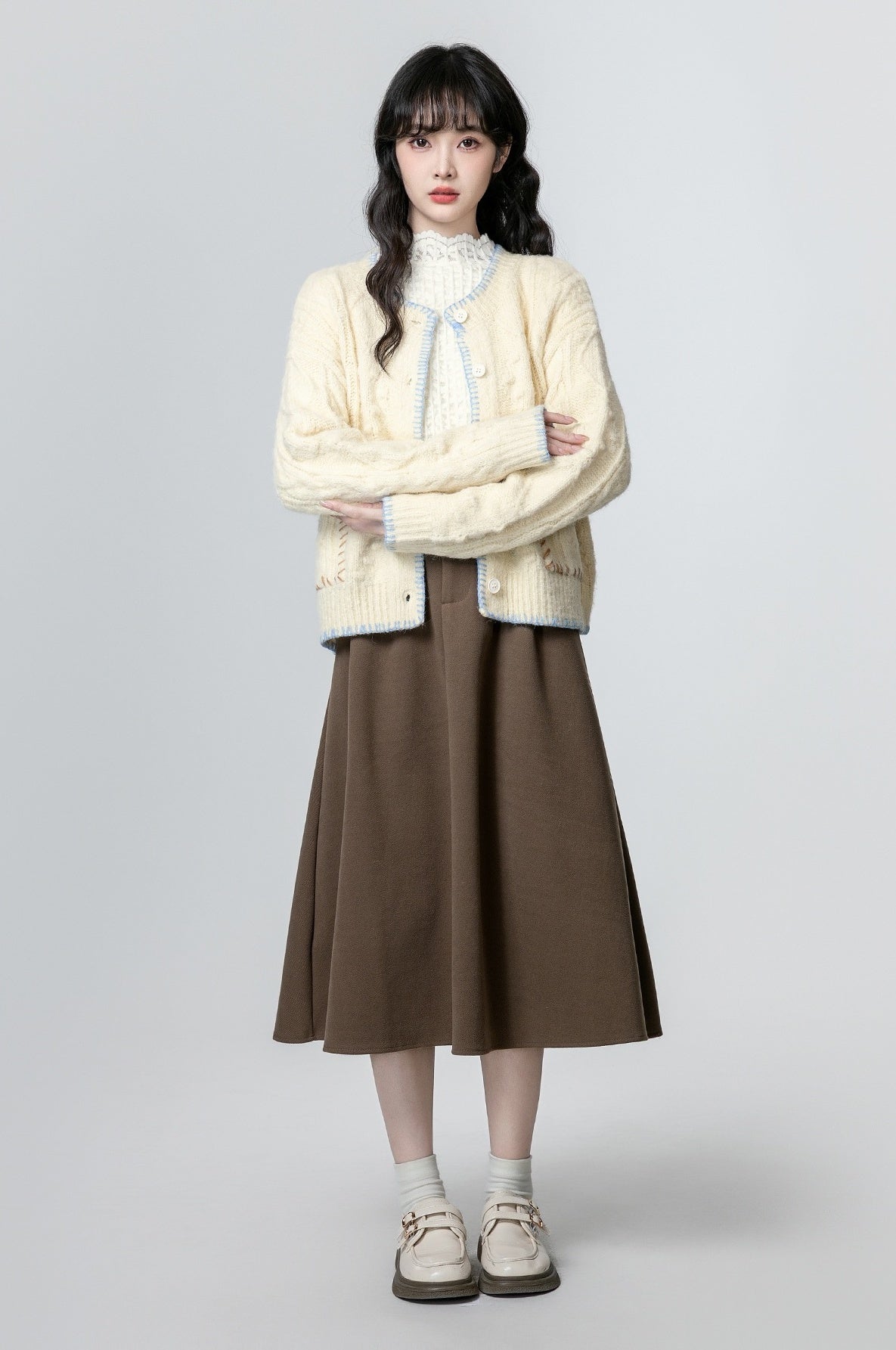 Chunky Knit Cardigan Sweater Almond