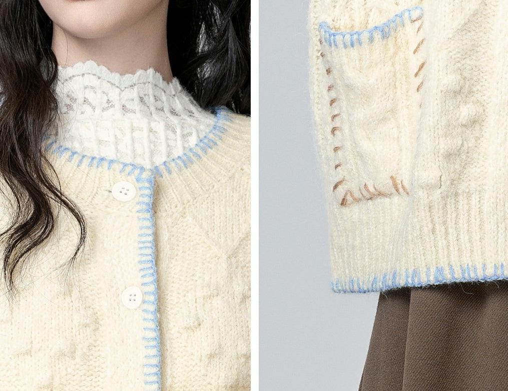 Chunky Knit Cardigan Sweater Almond