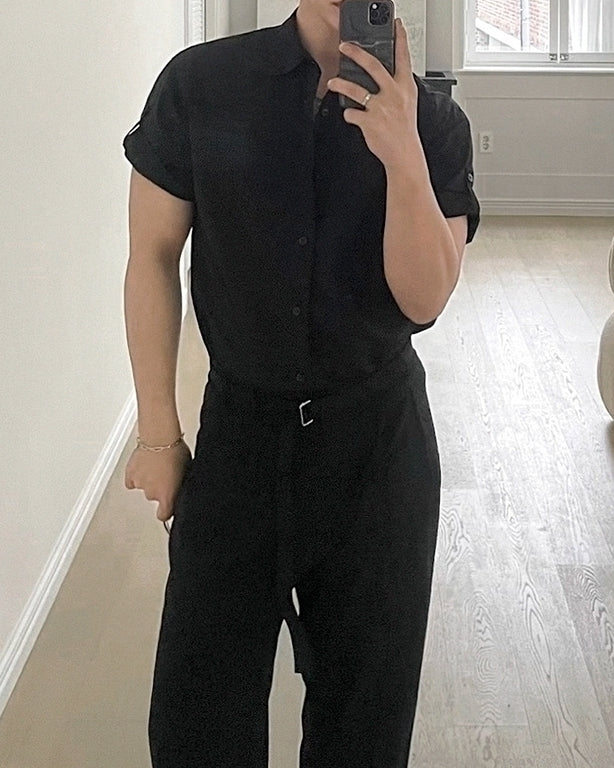 Classic Black Short Sleeve Casual Shirt