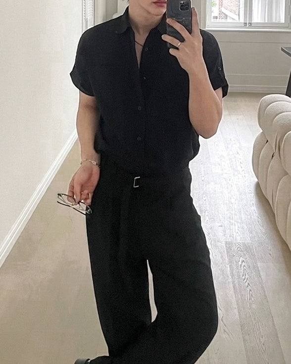 Classic Black Short Sleeve Casual Shirt