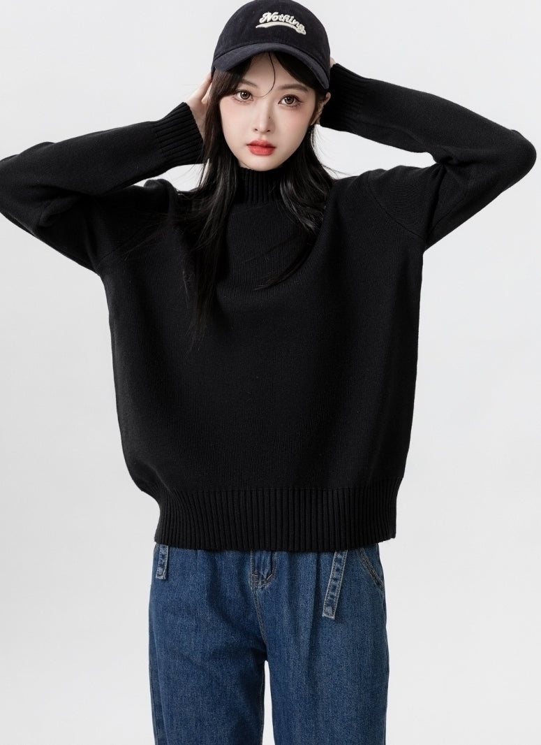 Classic Black Turtleneck Thick Knit Sweater