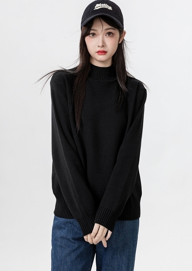 Classic Black Turtleneck Thick Knit Sweater