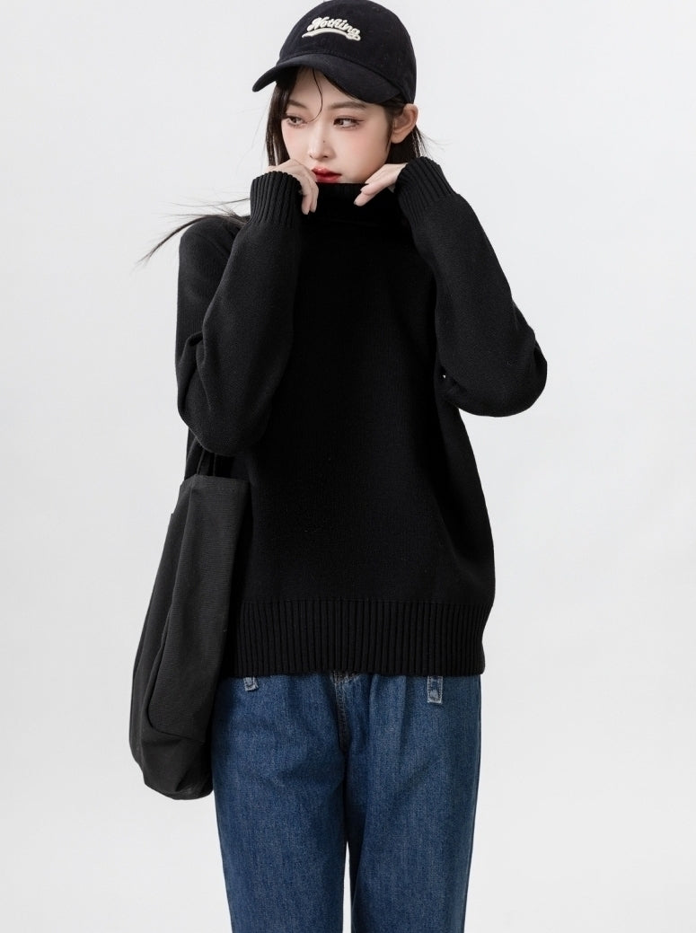 Classic Black Turtleneck Thick Knit Sweater