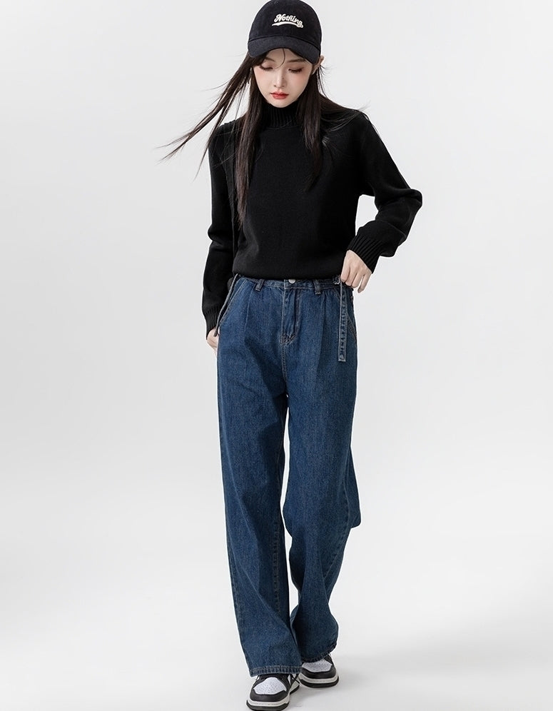 Classic Black Turtleneck Thick Knit Sweater