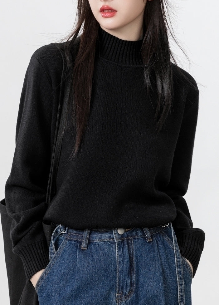 Classic Black Turtleneck Thick Knit Sweater