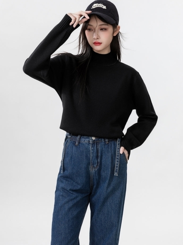 Classic Black Turtleneck Thick Knit Sweater