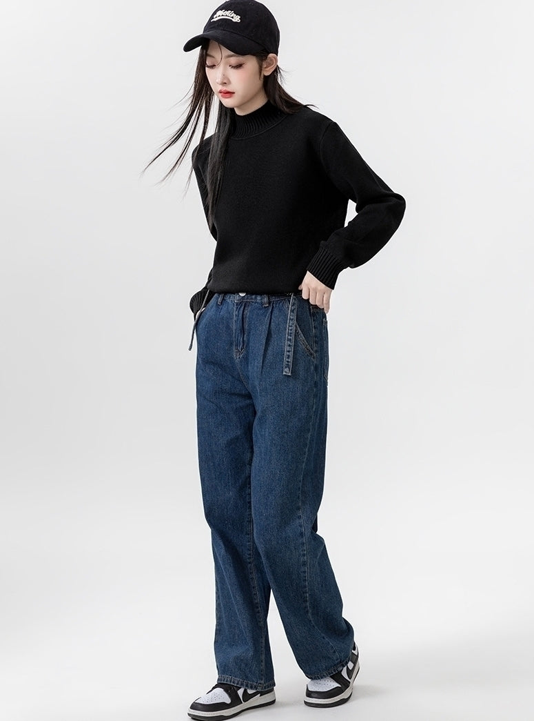 Classic Black Turtleneck Thick Knit Sweater