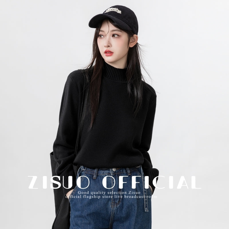 Classic Black Turtleneck Thick Knit Sweater