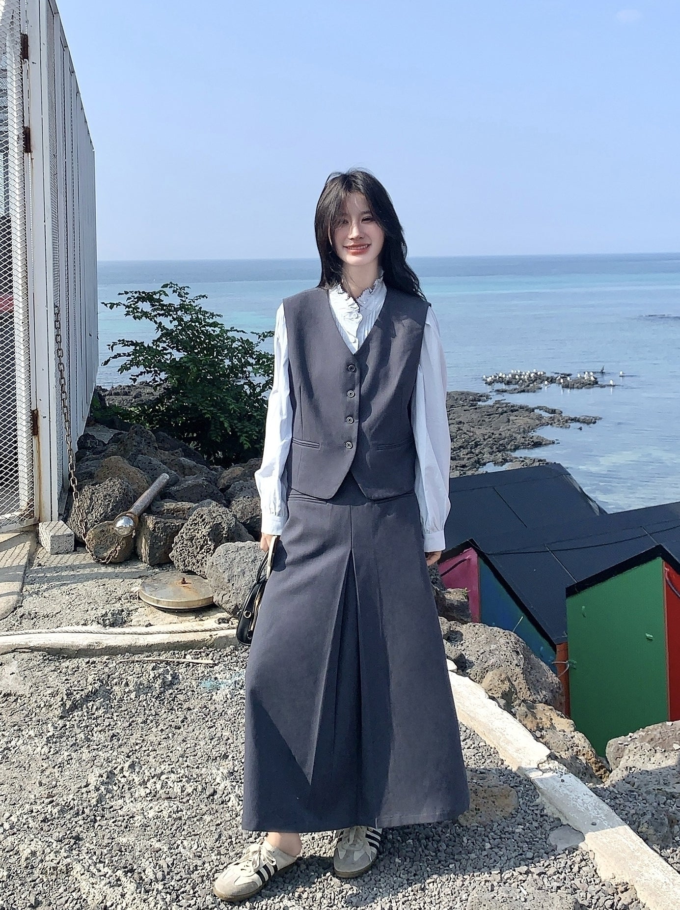 Classic Blazer Vest Shirt Skirt Three Piece Set
