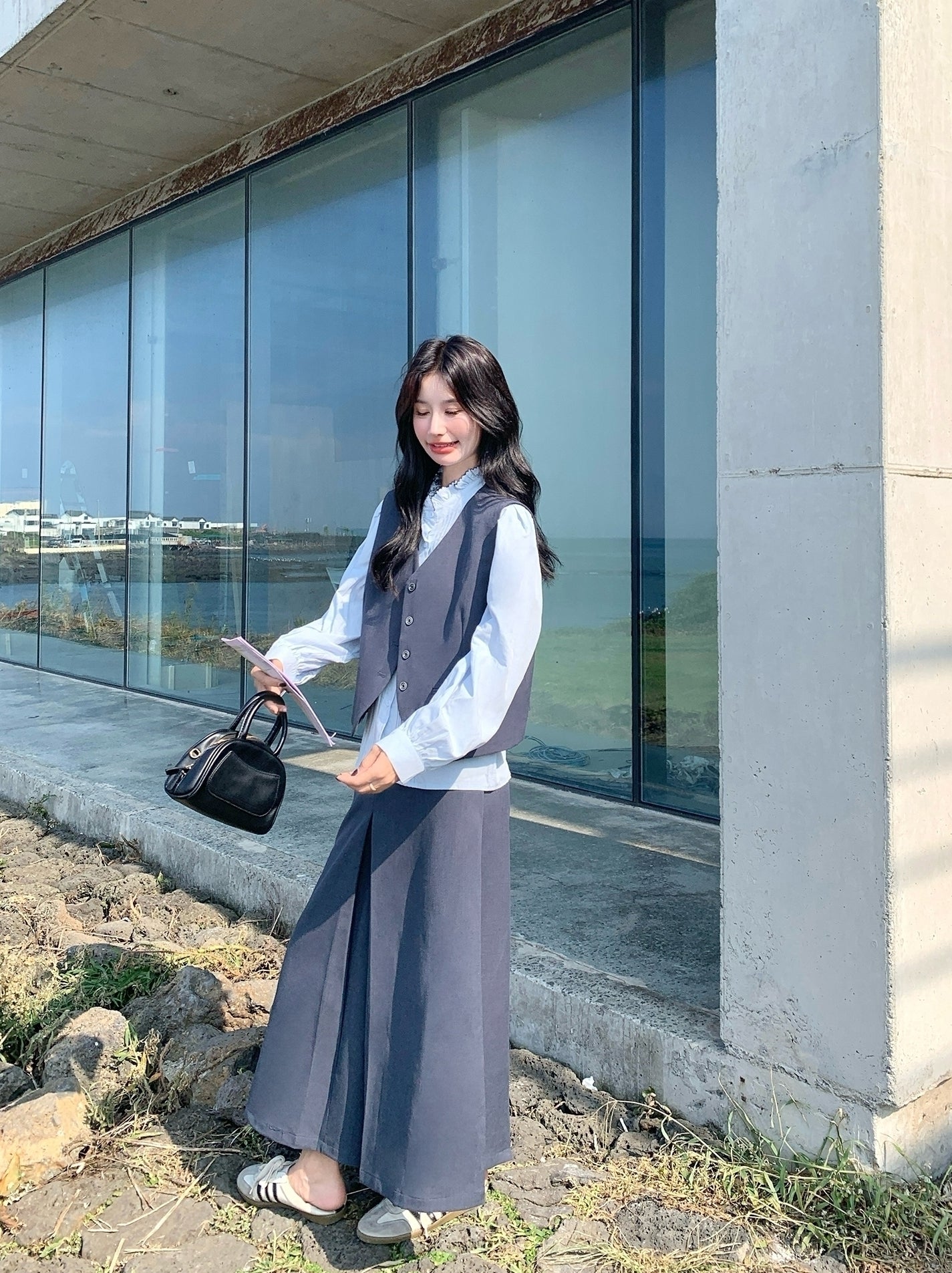 Classic Blazer Vest Shirt Skirt Three Piece Set