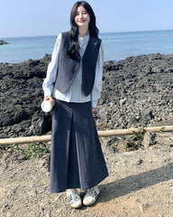 Classic Blazer Vest Shirt Skirt Three Piece Set
