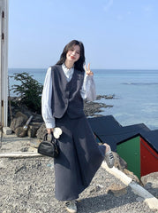 Classic Blazer Vest Shirt Skirt Three Piece Set