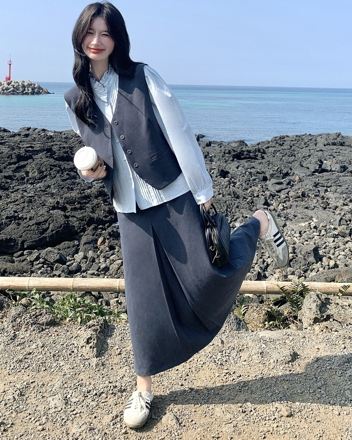 Classic Blazer Vest Shirt Skirt Three Piece Set