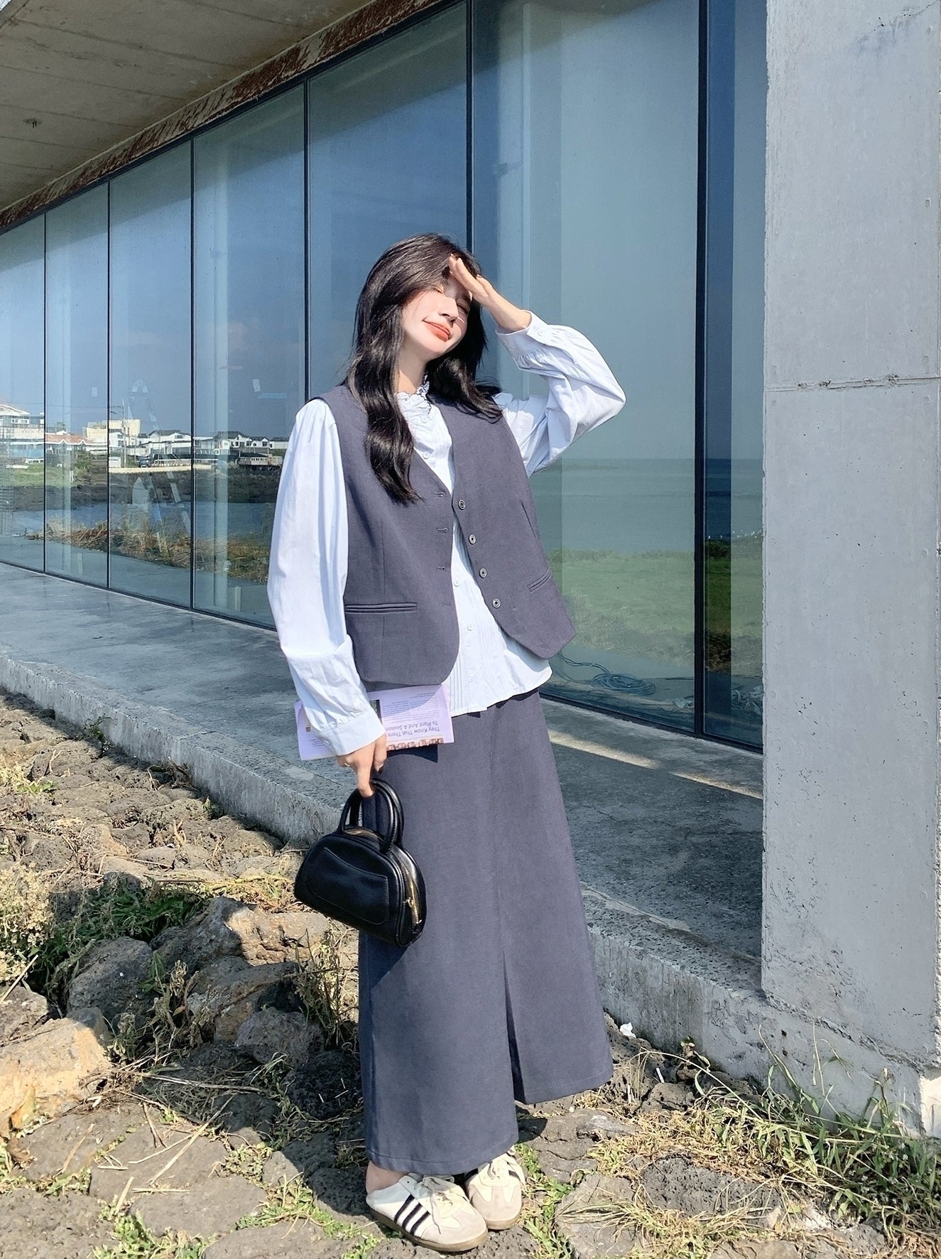 Classic Blazer Vest Shirt Skirt Three Piece Set