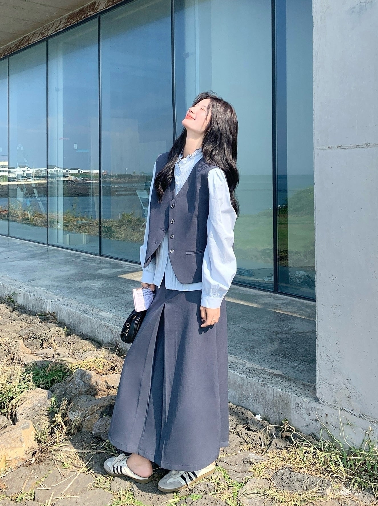 Classic Blazer Vest Shirt Skirt Three Piece Set