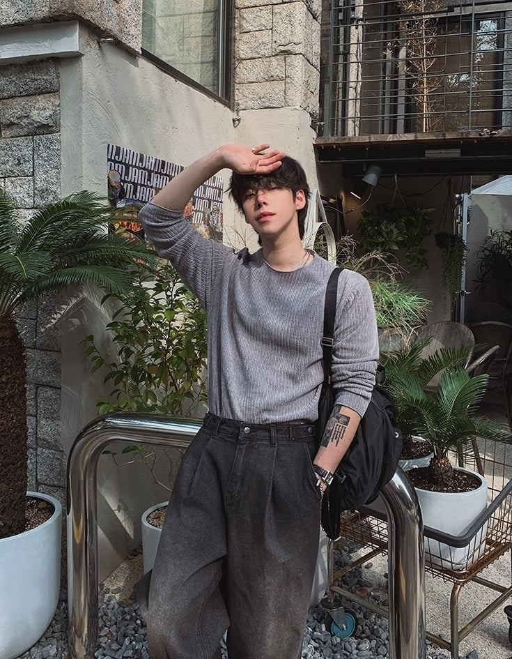 Classic Crewneck Long Sleeve Casual Commuter Shirt