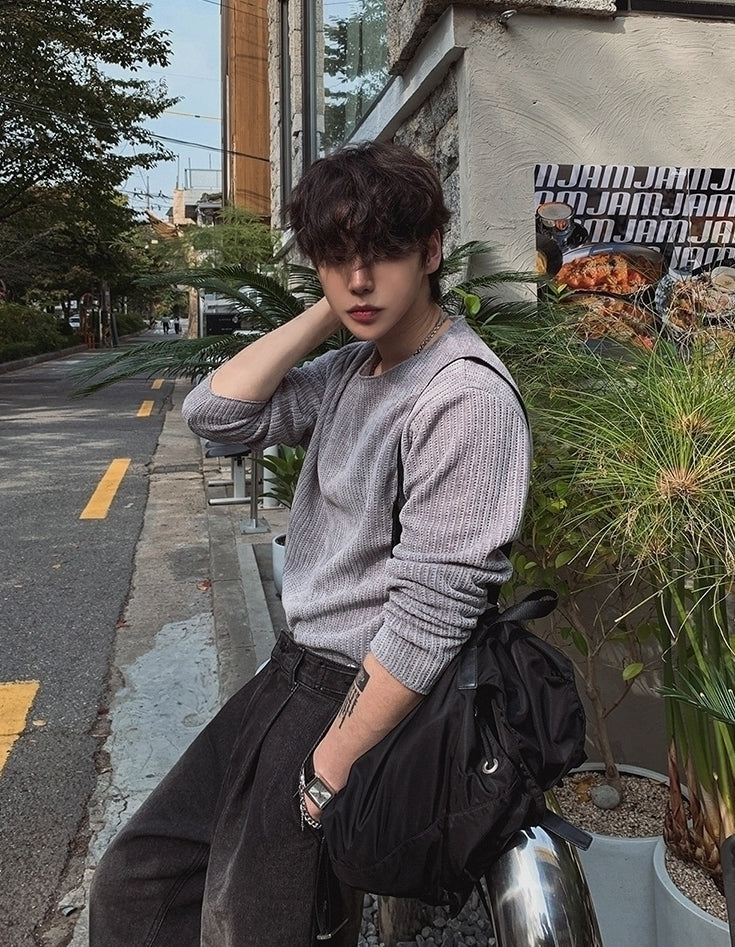 Classic Crewneck Long Sleeve Casual Commuter Shirt