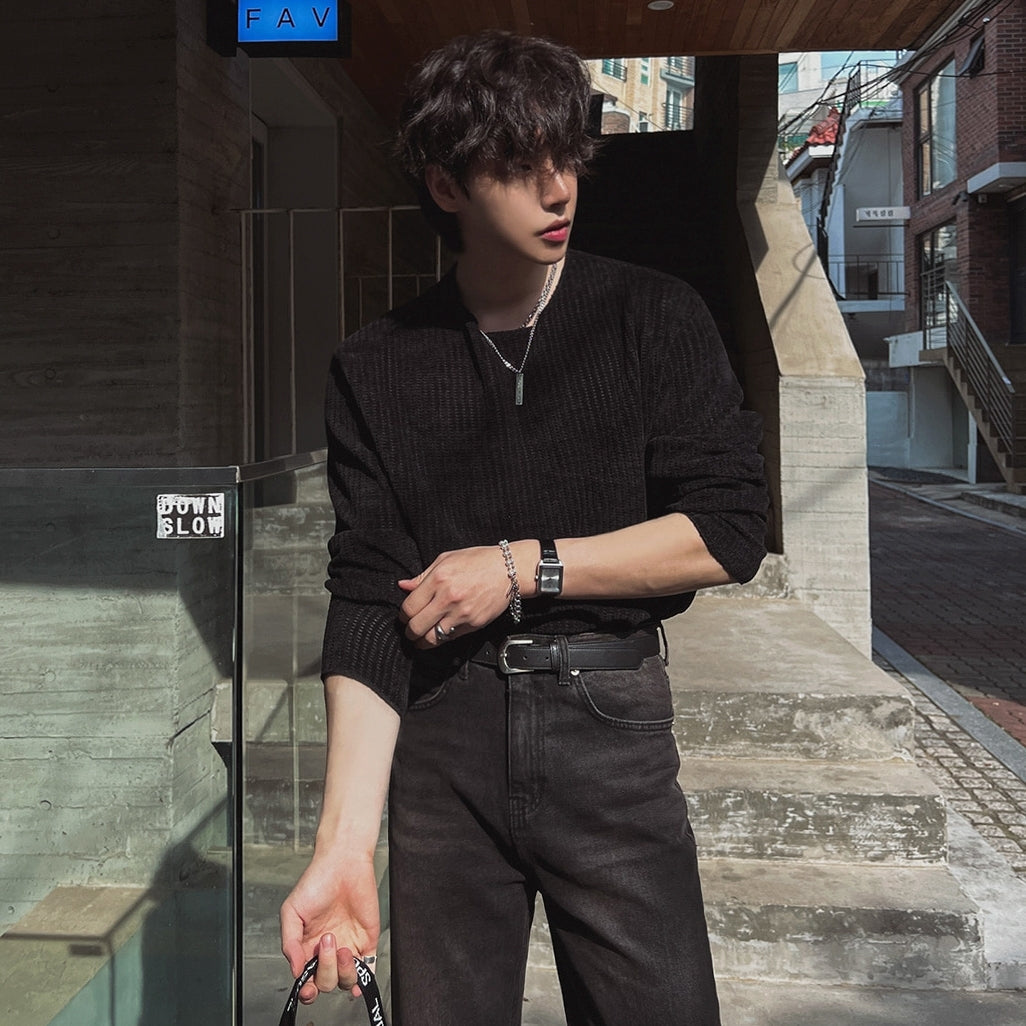 Classic Crewneck Long Sleeve Casual Commuter Shirt