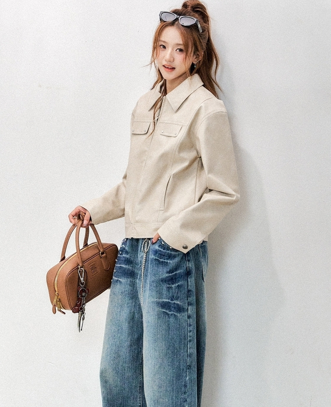 Classic Cropped Pu Leather Biker Jacket