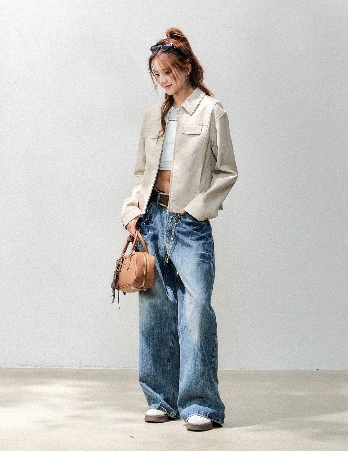 Classic Cropped Pu Leather Biker Jacket