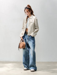 Classic Cropped Pu Leather Biker Jacket