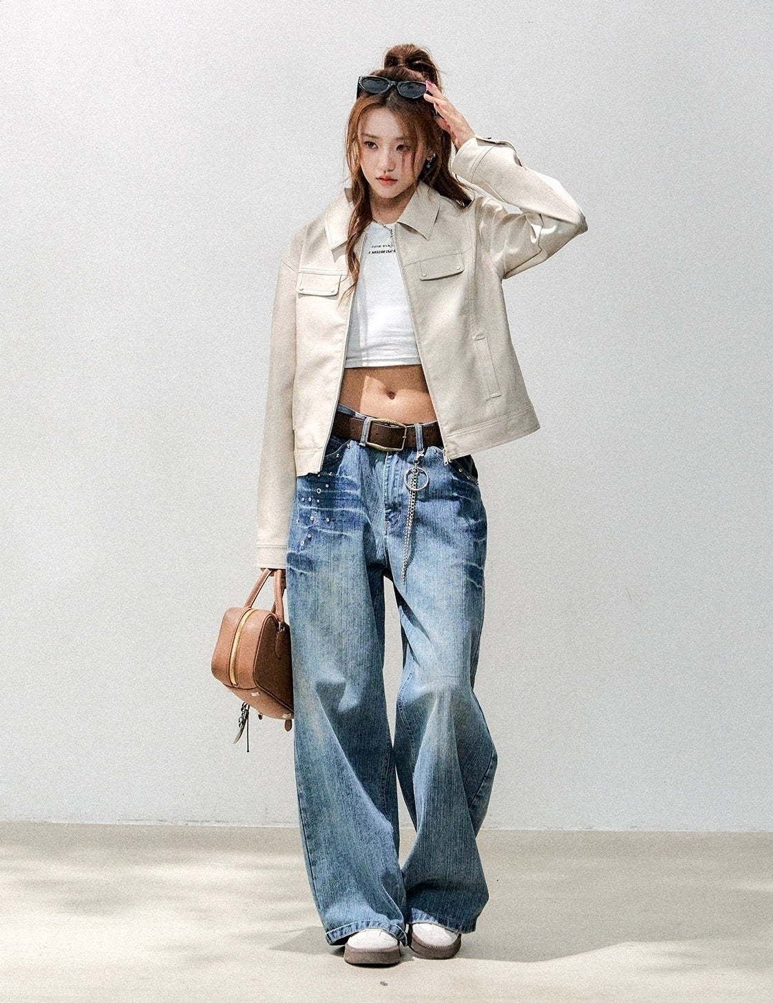 Classic Cropped Pu Leather Biker Jacket