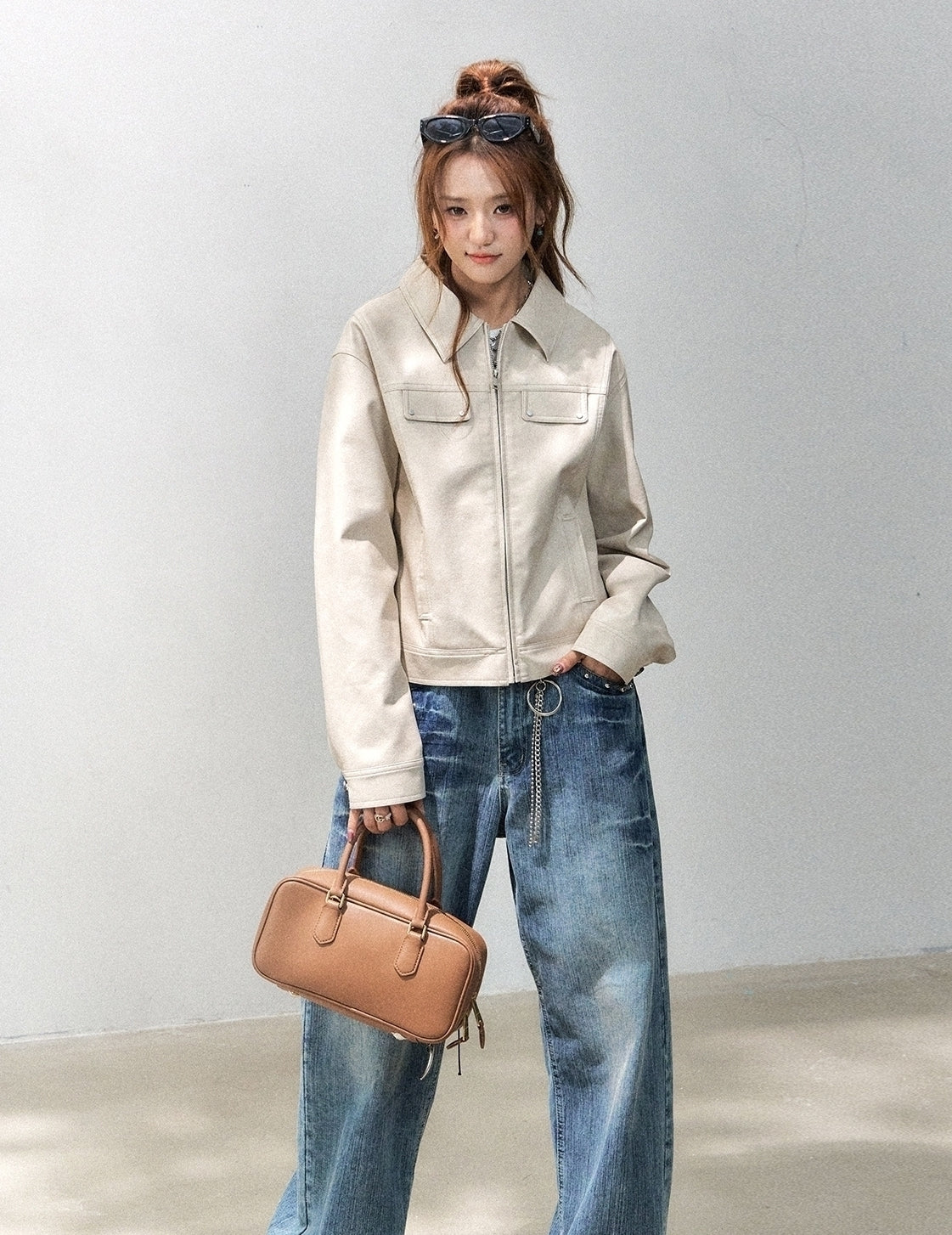 Classic Cropped Pu Leather Biker Jacket