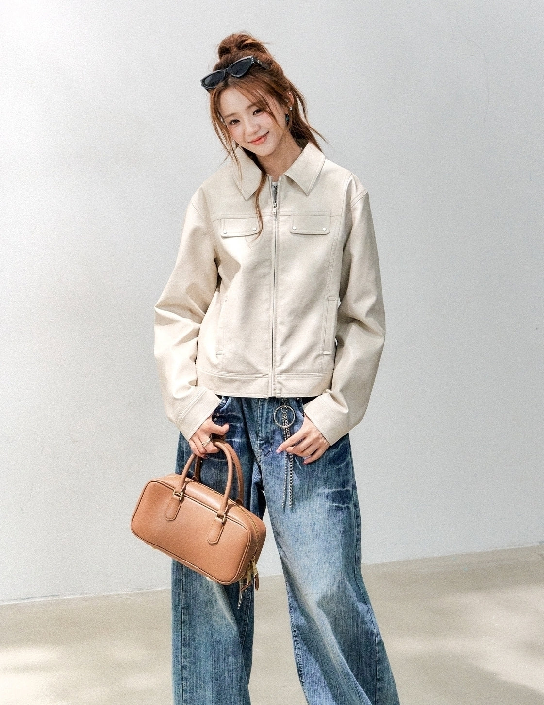 Classic Cropped Pu Leather Biker Jacket