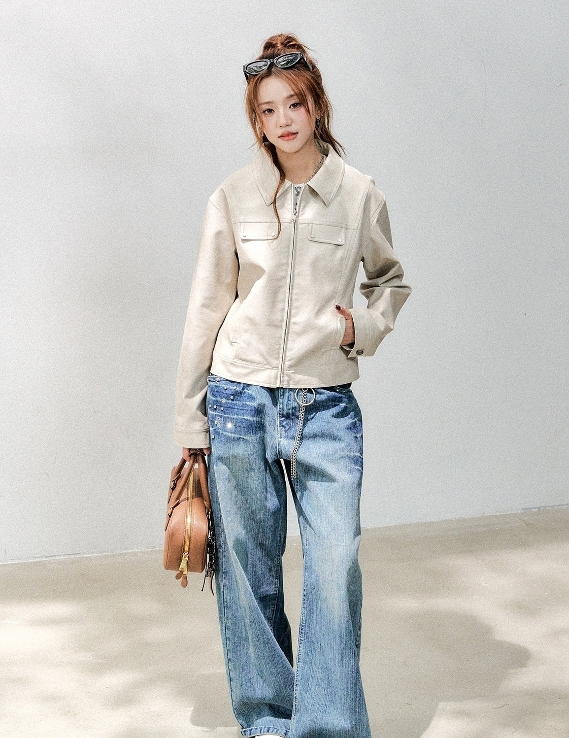 Classic Cropped Pu Leather Biker Jacket
