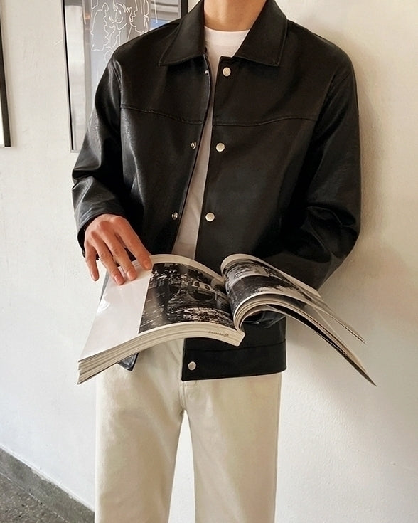Classic Faux Leather Moto Jacket Casual Style